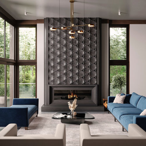 Trumeau per camino contemporaneo - AVANTI - 3D OVERMANTEL - Tartaruga Design Inc - in pietra