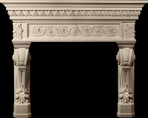 Cornice per camino classica - BELFIORE  - Tartaruga Design Inc - in pietra / bianca