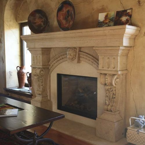 Cornice per camino classica - CALEDON  - Tartaruga Design Inc - in pietra / bianca