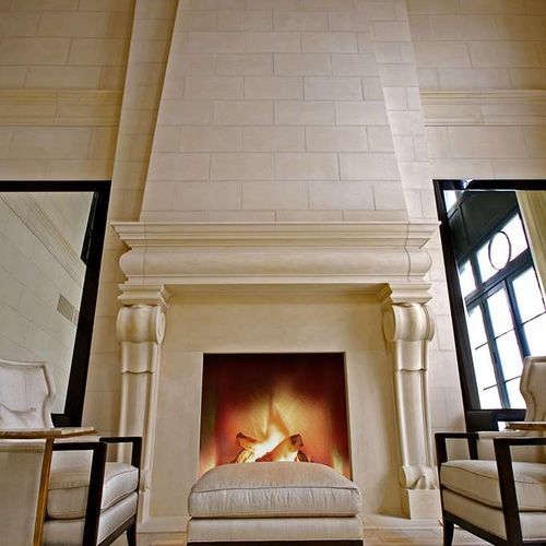 Cornice per camino classica - RENAISSANCE SMALL - Tartaruga Design Inc - in pietra / bianca