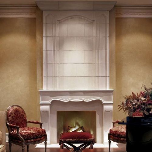 Trumeau per camino contemporaneo - FRENCH PROVINCIAL – OVERMANTEL - Tartaruga Design Inc - in pietra / bianco