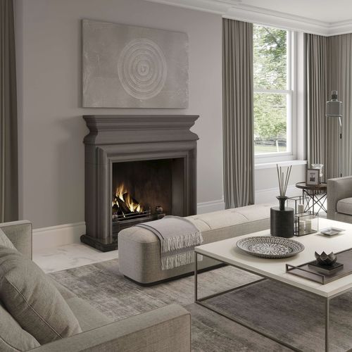 Cornice per camino contemporanea - MEREWORTH  - Tartaruga Design Inc - in pietra / bianca