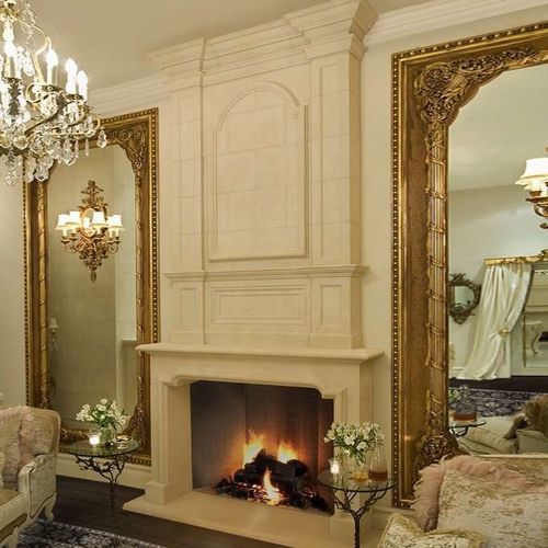 Trumeau per camino classico - TRIZAY – SECONDARY PEDIMENT/OVERMANTEL - Tartaruga Design Inc - in pietra / bianco