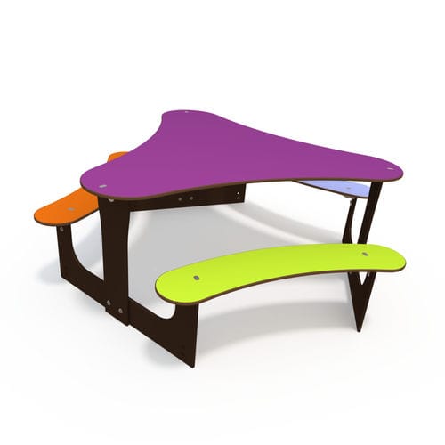 Tavolo da picnic contemporaneo - MO TA-6002-90 - QUALI-Cité - in HPL / con supporto in metallo / con sedie integrate