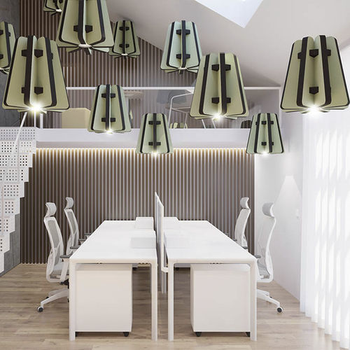 Pannello fonoassorbente per soffitto - RADIAL ECOBAFFLE® - Acustico - sospeso / in fibra di poliestere / in tessuto