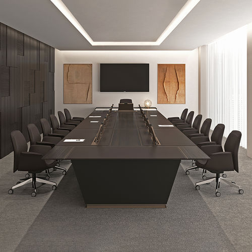Tavolo da riunione contemporaneo - CLINO - Turadi - impiallacciato in legno / in pelle / con supporto in legno laccato