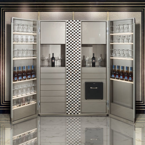 Mobile bar contemporaneo - J546 - Francesco Molon - con sportello battente / con illuminazione incorporata / con cassetti