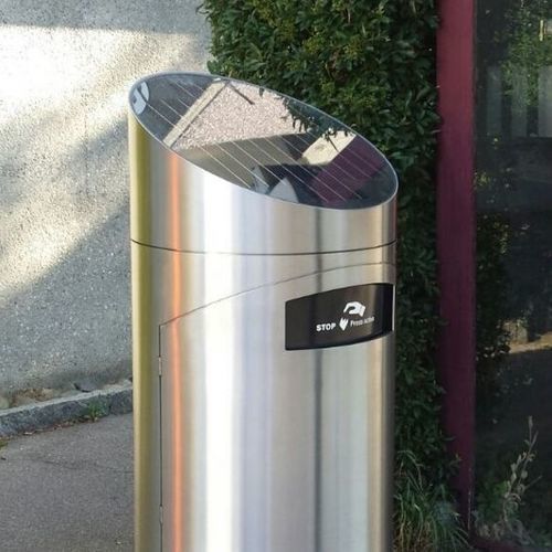 Portarifiuti pubblico - SolarPress  - ANTA SWISS AG (Abfallhai) - in acciaio / a energia solare / con coperchio