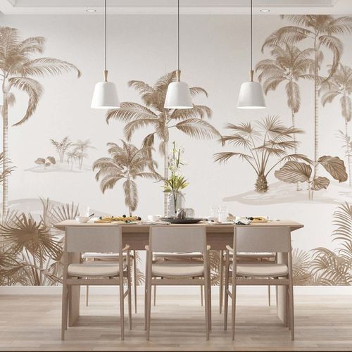 Carta da parati design minimalista - OASIS EXOTIQUE MONOCHROME - Kam et Leon - in tessuto non tessuto / in vinile / con motivo con animali