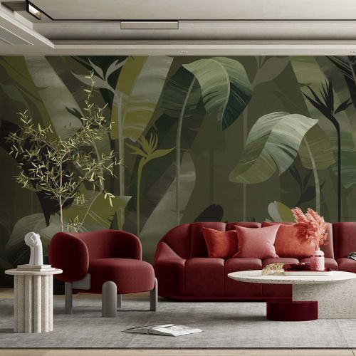 Carta da parati design biofilico - FOR&Ecirc;T TROPICALE &Eacute;MERAUDE - Kam et Leon - in tessuto non tessuto / in vinile / con motivi naturali