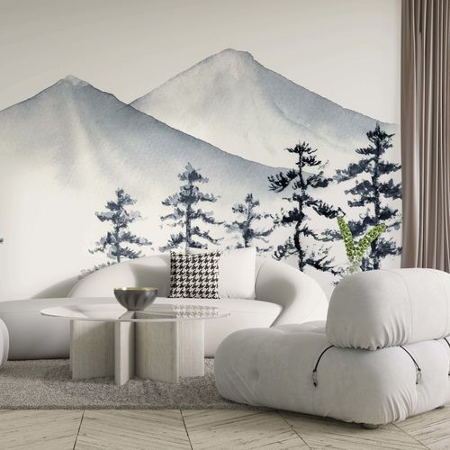 Carta da parati design scandinavo - MONTAGNES &Agrave; L&rsquo;ENCRE - Kam et Leon - in vinile / in tessuto non tessuto / con scene