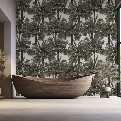 Carta da parati design biofilico - PALMERAIE OMBRE OLIVE - Kam et Leon - in tessuto non tessuto / in vinile / con motivi naturali