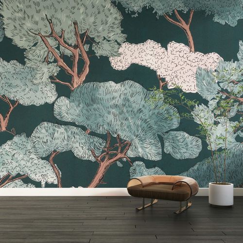 Carta da parati contemporanea - FOR&Ecirc;T STYLIS&Eacute;E - Kam et Leon - in tessuto non tessuto / in vinile / con motivi naturali