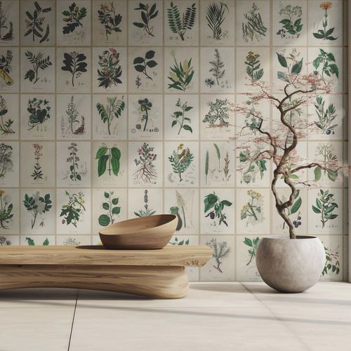 Carta da parati design biofilico - HERBIER - Kam et Leon - in tessuto non tessuto / in vinile / con motivi floreali
