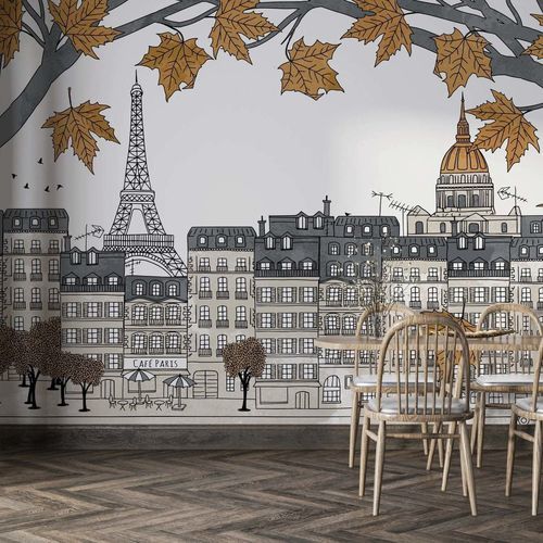 Carta da parati contemporanea - PARISIEN CHARME D&rsquo;AUTOMNE - Kam et Leon - in tessuto non tessuto / in vinile / con scene