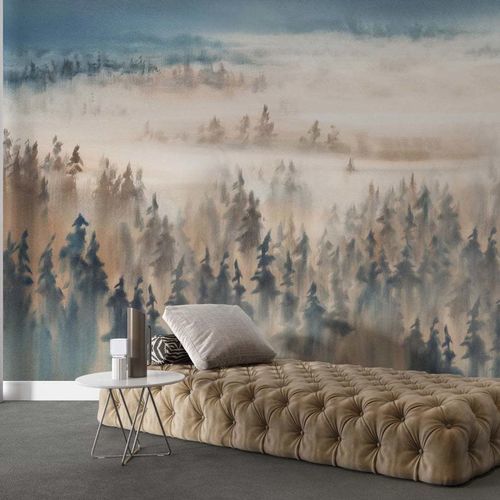 Carta da parati design biofilico - FORÊT BRUMEUSE ENCHANTÉE - Kam et Leon - in tessuto non tessuto / in vinile / con motivi naturali