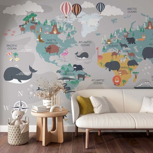 Carta da parati contemporanea - CARTE DU MONDE - Kam et Leon - in cartone / in PVC / con motivo per bambini