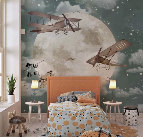 Carta da parati contemporanea - AVIONS DANS LE CIEL - Kam et Leon - in vinile / con scene / aspetto carta da parati