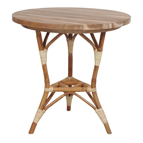 Tavolo da pranzo contemporaneo - PARADISE - MisterWils - in teak / con supporto in rattan / rotondo