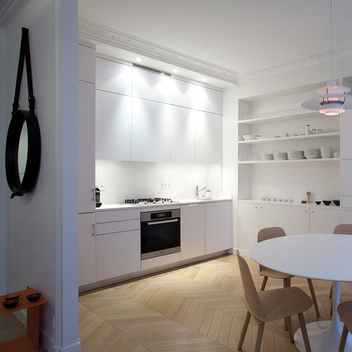 Cucina contemporanea - ALIZÉ BLANC PUR - PYRAM INDUSTRIES - in laminato / a L / a scomparsa