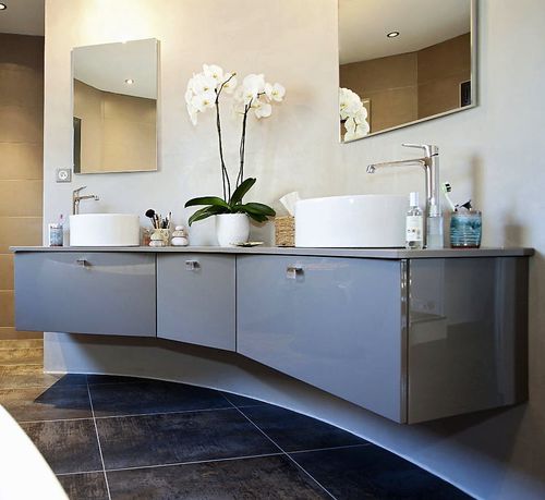 Mobile lavabo sospeso - ESSENCE : GRIS - PYRAM INDUSTRIES - in legno laccato / contemporaneo / con cassetti