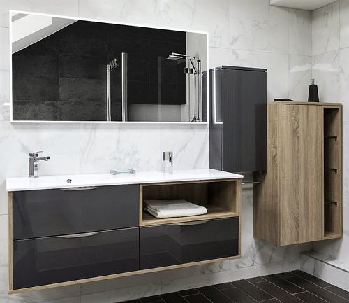 Mobile lavabo sospeso - FUTURA : ANTHRACITE MÉTALLISÉ BARDOLINO GRIS - PYRAM INDUSTRIES - in rovere / in acrilico / contemporaneo