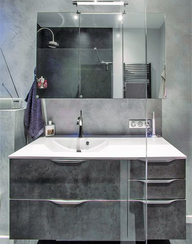Mobile lavabo sospeso - FUTURA : BETON FONCÉ - PYRAM INDUSTRIES - in laminato / contemporaneo / con cassetti