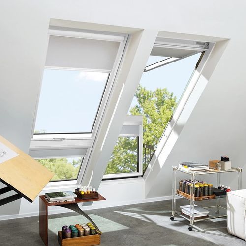 Finestra balcone in alluminio - FGP-V P50 APMX - FAKRO - in pino / legno alluminio / a soffietto
