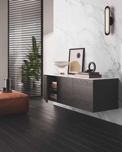 Pannello decorativo di rivestimento - SMOOTH FULL-HEIGHT PANELLING IN BORGHINI GREY MARBLE GLASS - GAROFOLI - per arredamento / da parete / per interni