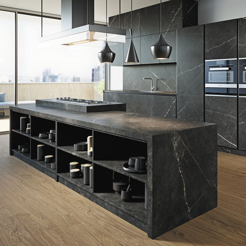 Piano di lavoro in gres porcellanato - COVERLAM TOP PALADIO - GRESPANIA CERAMICA - da esterno / nero / finitura opaca