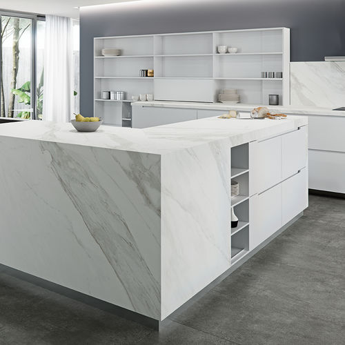 Piano di lavoro in gres porcellanato - COVERLAM TOP CALACATA - GRESPANIA CERAMICA - da esterno / bianco / finitura opaca