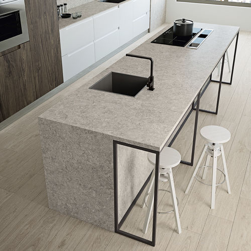 Piano di lavoro in gres porcellanato - COVERLAM TOP BLUE STONE - GRESPANIA CERAMICA - grigio / nero / finitura opaca
