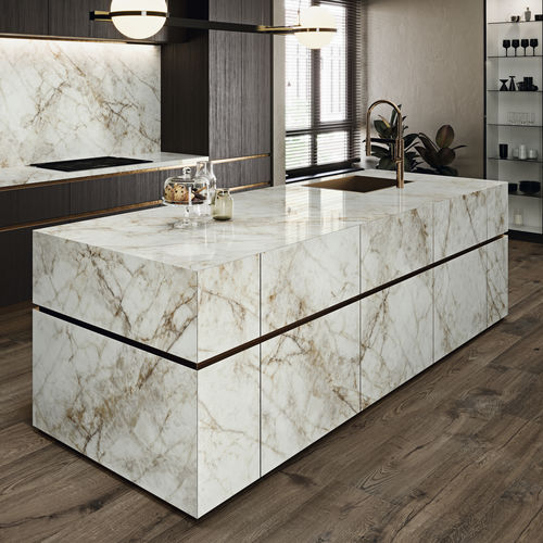 Piano di lavoro in gres porcellanato - COVERLAM TOP CUARZO RENO - GRESPANIA CERAMICA - da esterno / bianco / lucido