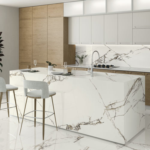 Piano di lavoro in gres porcellanato - COVERLAM TOP ICEBERG - GRESPANIA CERAMICA - da cucina / bianco / finitura opaca