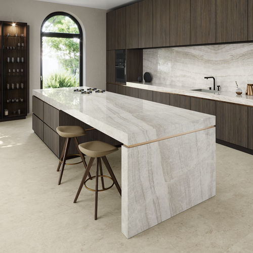 Piano di lavoro in gres porcellanato - COVERLAM TOP TAJ MAHAL - GRESPANIA CERAMICA - da esterno / beige / lucido