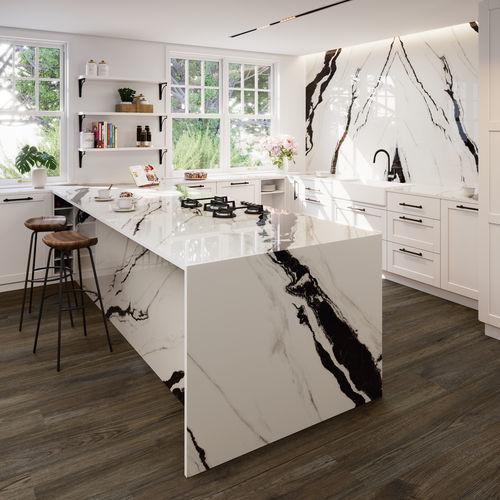 Piano di lavoro in gres porcellanato - COVERLAM TOP PANDA - GRESPANIA CERAMICA - da esterno / bianco / lucido