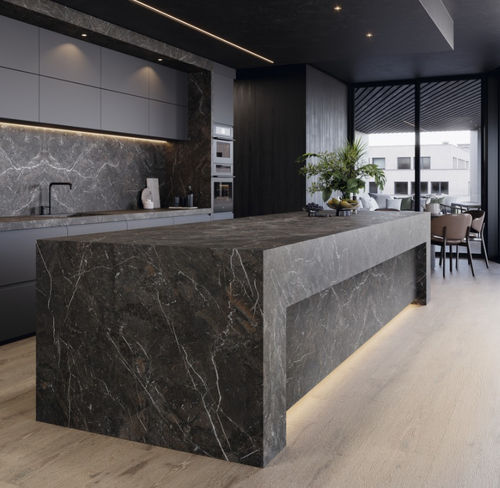 Piano di lavoro in gres porcellanato - BRECCIA IMPERIALE - GRESPANIA CERAMICA - nero / liscio / con bordi quadrati