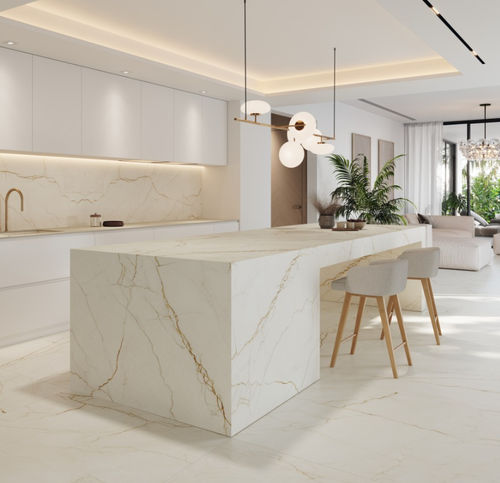 Piano di lavoro in gres porcellanato - BALANCE - GRESPANIA CERAMICA - bianco / dorato / liscio