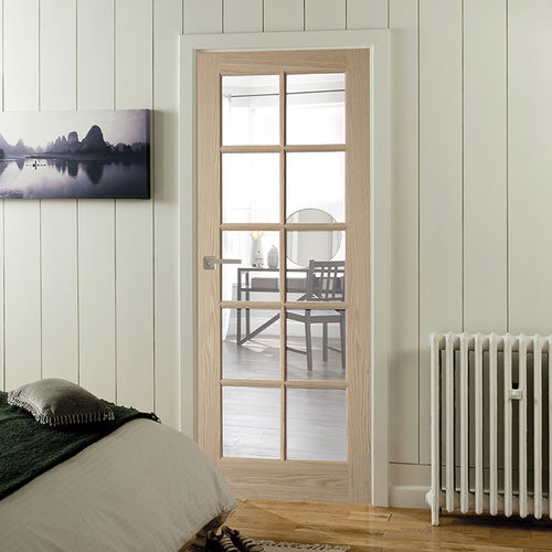 Porta da interno - OREGON : LIGHT CLEAR  - JELD-WEN - in rovere bianco / battente / semivetrata