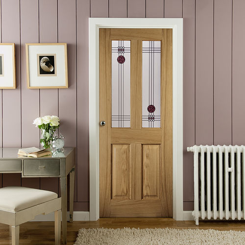 Porta da interno - OREGON : MACKINTOSH 2 LIGHT - JELD-WEN - in rovere bianco / battente / semivetrata
