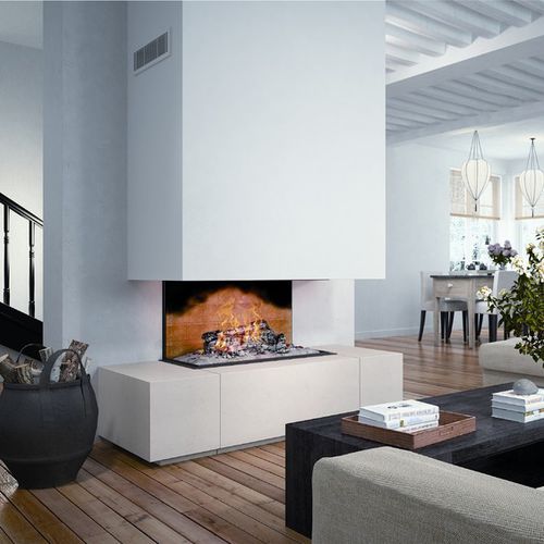 Focolare chiuso a legna - CLASSIC - TOTEM fire - a 3 facce / in metallo / con porta a scomparsa