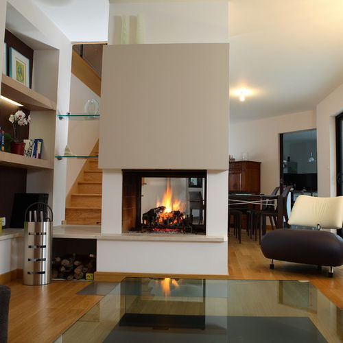 Focolare chiuso a legna - CLASSIC: R°FRONTAL V° - TOTEM fire - a doppia faccia / centrale / in metallo