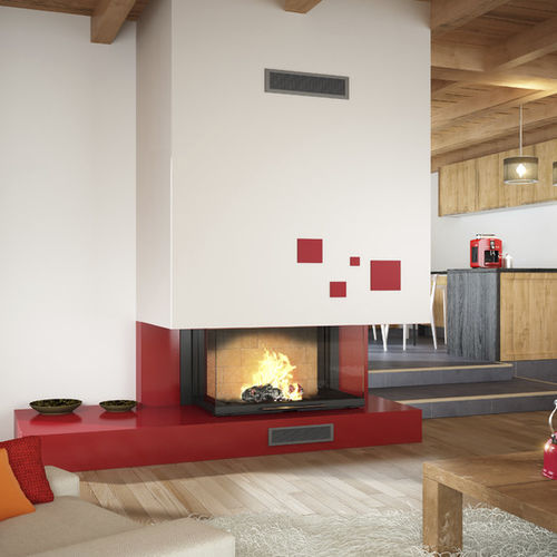Focolare chiuso a legna - TECHNIKA - TOTEM fire - ad angolo / in metallo / con porta a scomparsa