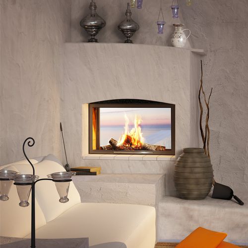 Focolare chiuso a legna - CLASSIC: R°FRONTAL V° SWINGING - TOTEM fire - a doppia faccia / in metallo / con porta a scomparsa