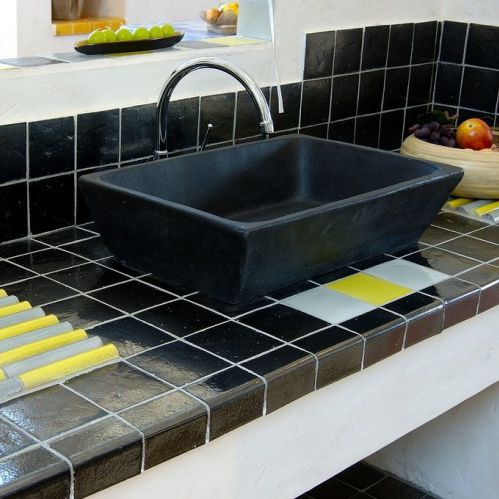 Lavabo da appoggio - OBLIK - TERRES CUITES DE RAUJOLLES - in ceramica / lucido / rettangolare
