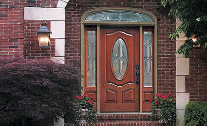 Porta d'ingresso - CLASSIC-CRAFT® MAHOGANY - THERMA-TRU DOORS - in fibra di vetro / battente / semivetrata