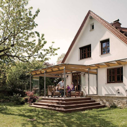 Pergola addossata - SDL AURA - SOLARLUX - in legno / in alluminio / con copertura in vetro