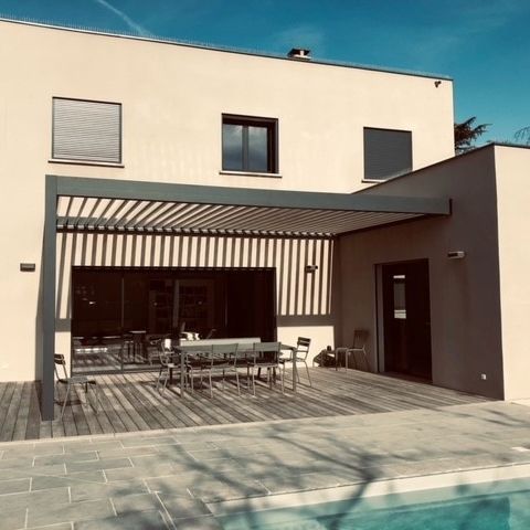 Pergola autoportante - SEMI-ENCASTR&Eacute;E - SIB - addossata / in alluminio / a lamelle orientabili