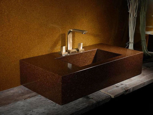 Lavabo da appoggio - GLITTER BRONZE - Santa Margherita - in quarzo / con piano integrato / rettangolare