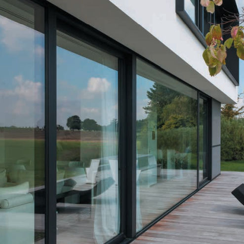 Porta per esterni - SMARTLINE - Sapa Building Systems - in alluminio / in fibra di vetro / scorrevole